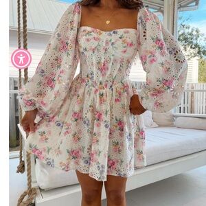 Storia White Floral Eyelet Puff Sleeve Mini Dress